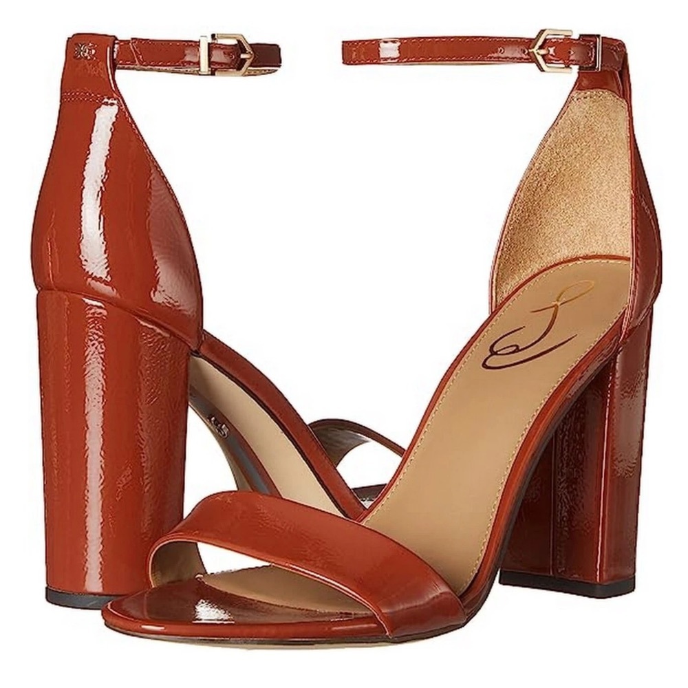 Sam Edelman Copper Patent Leather Block Heel Sandals